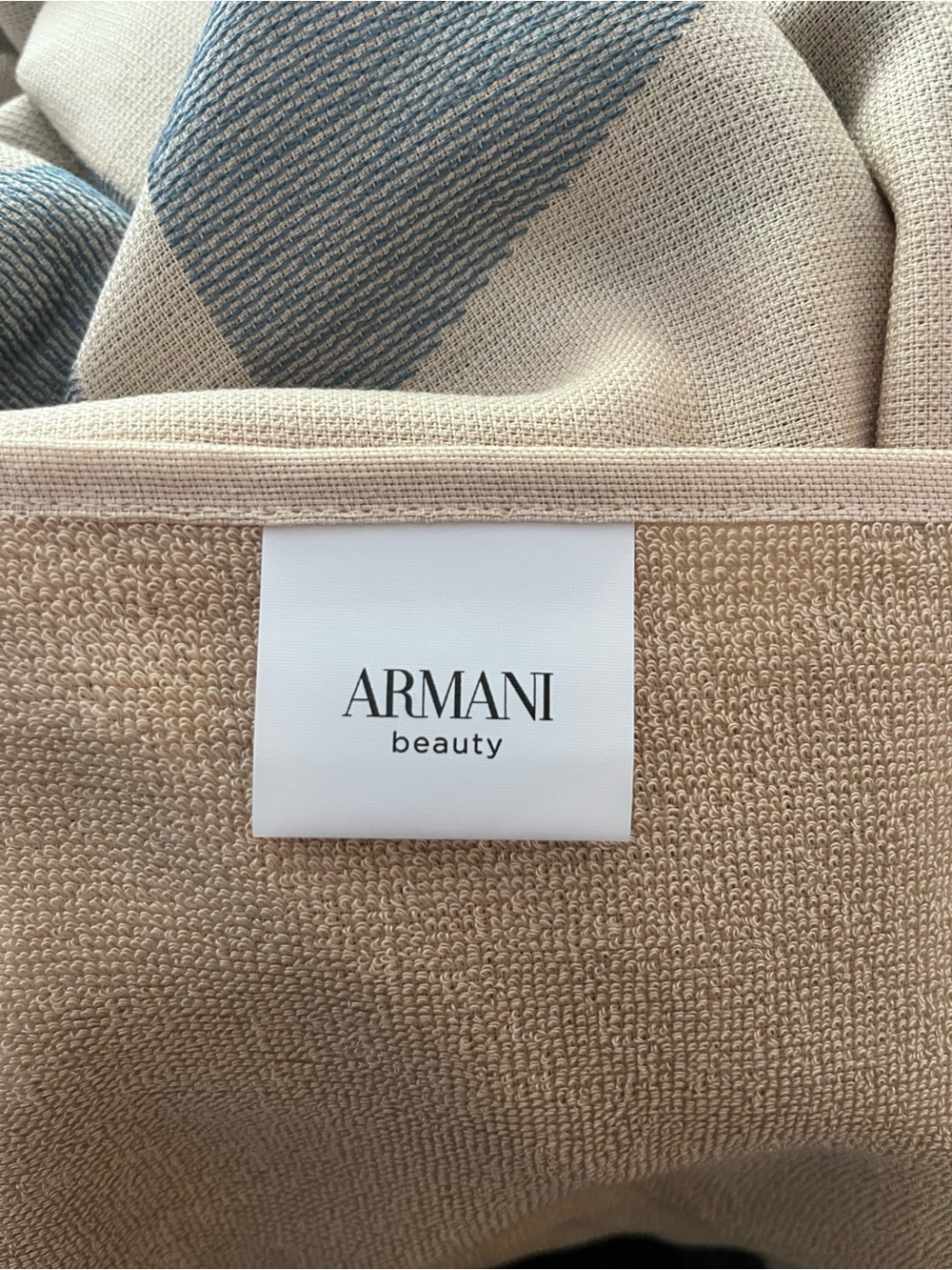 Authentic Giorgio Armani Tan Large Beach / Pool towel with Blue Armani Logo - Picture 5 of 7